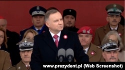 Анджэй Дуда падчас выступу з нагоды Дня незалежнасьці Польшчы. Варшава, 11 лістапада 2022 году