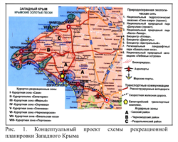 Концептуальный проект планировки Западного берега Крыма (из научной работы «Крымские золотые пески. Обоснование приоритетов экономического развития Западного Крыма»)