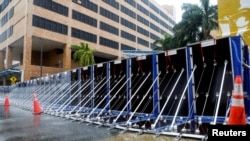 A view shows an AquaFence barrier at Tampa General Hospital, as Hurricane Milton approaches, in Tampa, Florida, U.S., October 9, 2024. REUTERS/Octavio Jones