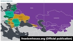 Мапа «нацыяў у пераходным пэрыядзе» Freedom House