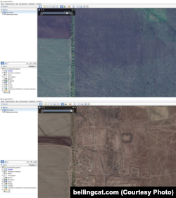 Фота расейска-ўкраінскай мяжы з агульнадаступнага Google Earth у 2013 і 2014 годзе
