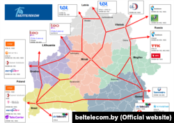 Інфраструктура сетак сувязі «Белтэлекам» з краінамі-суседкамі.
