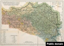 Этнографическая карта Якова Головацкого (1878), изображающая расселение народностей в северо-восточных регионах Австро-Венгрии