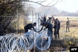 Хорватиямен шекарада тікенек сым тартып жатқан Словения сарбаздары. 12 қараша 2015 жыл.