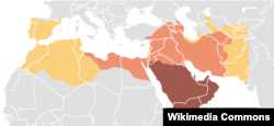 Карта экспансии, начиная с 630 года н.э., Арабского халифата, разделившегося потом на несколько других