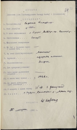 Уладзімер Хадыка. Анкета дэлегата І Усебеларускага зьезду паэтаў і пісьменьнікаў «Маладняк». 25 лістапада 1925 г.
