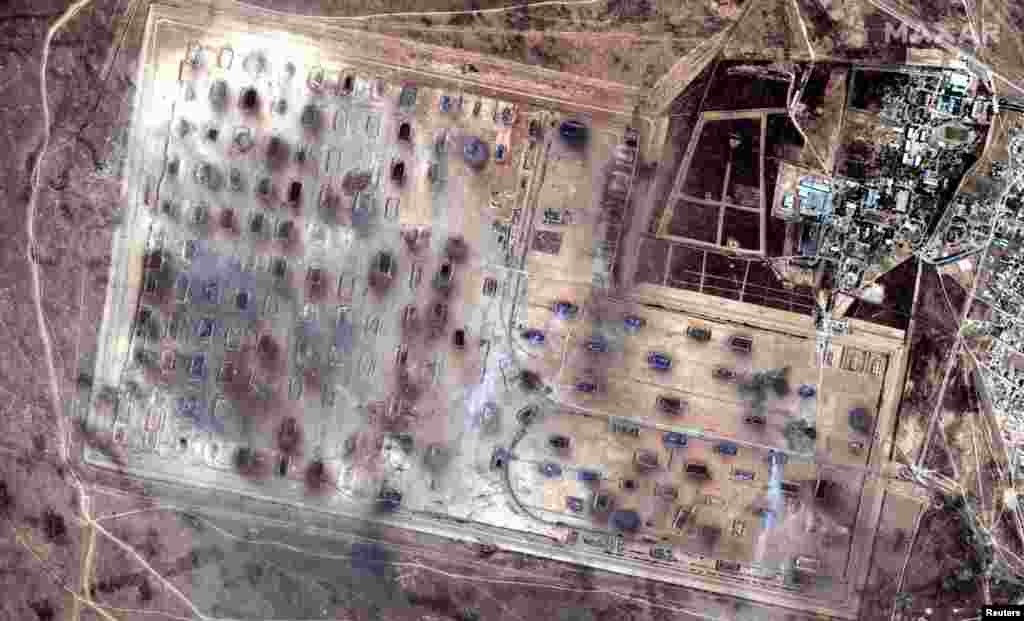 Kazakhstan - View of a munitions depot after blasts, near the town of Arys in southern Kazakhstan, on this handout satellite image released on June 25, 2019. Satellite image ©2019 Maxar Technologies/Handout via REUTERS ATTENTION EDITORS - THIS IMAGE HAS