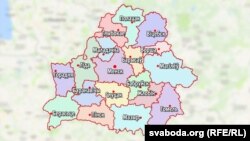 Падзел Беларусі на рэгіёны вакол «цэнтраў эканамічнага росту», прапанаваны НДЭІ Мінэканомікі Беларусі